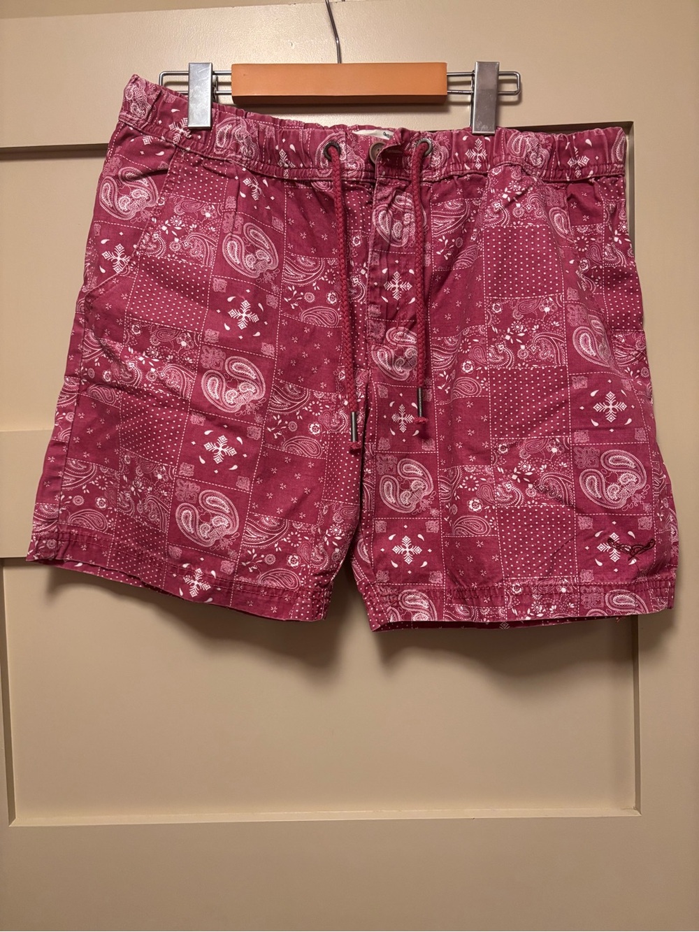 THREADBARE Paisley Cotton Surf Short Baggy Red Bandana Patchwork Print Low Slung